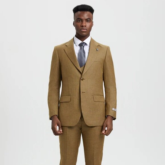 Tan Suits For Wedding - Tan Groomsmen Suits - Tan Sharkskin...